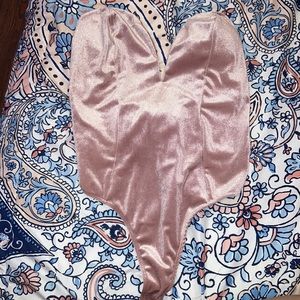 Pink velvet bodysuit
